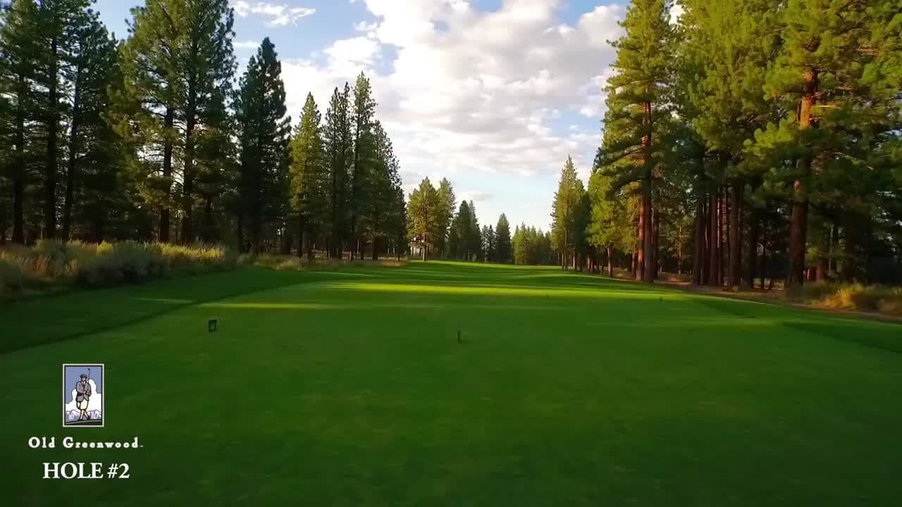 Hole 2 at Old Greenwood with pine-lined fairway Hole 2 at Old Greenwood with pine-lined fairway