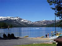 Tahoe Donner marina with Lake Tahoe and Sierra Nevada mountain backdrop Tahoe Donner marina with Lake Tahoe and Sierra Nevada mountain backdrop