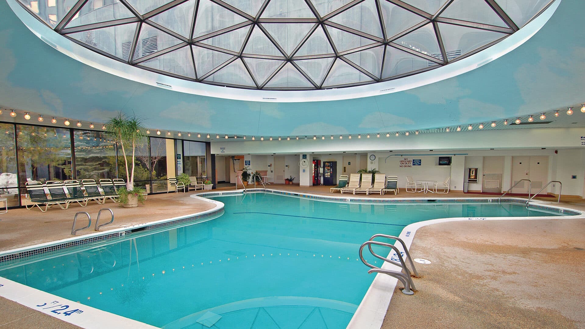 Harrah's Lake Tahoe signature domed pool with Sierra mountain views