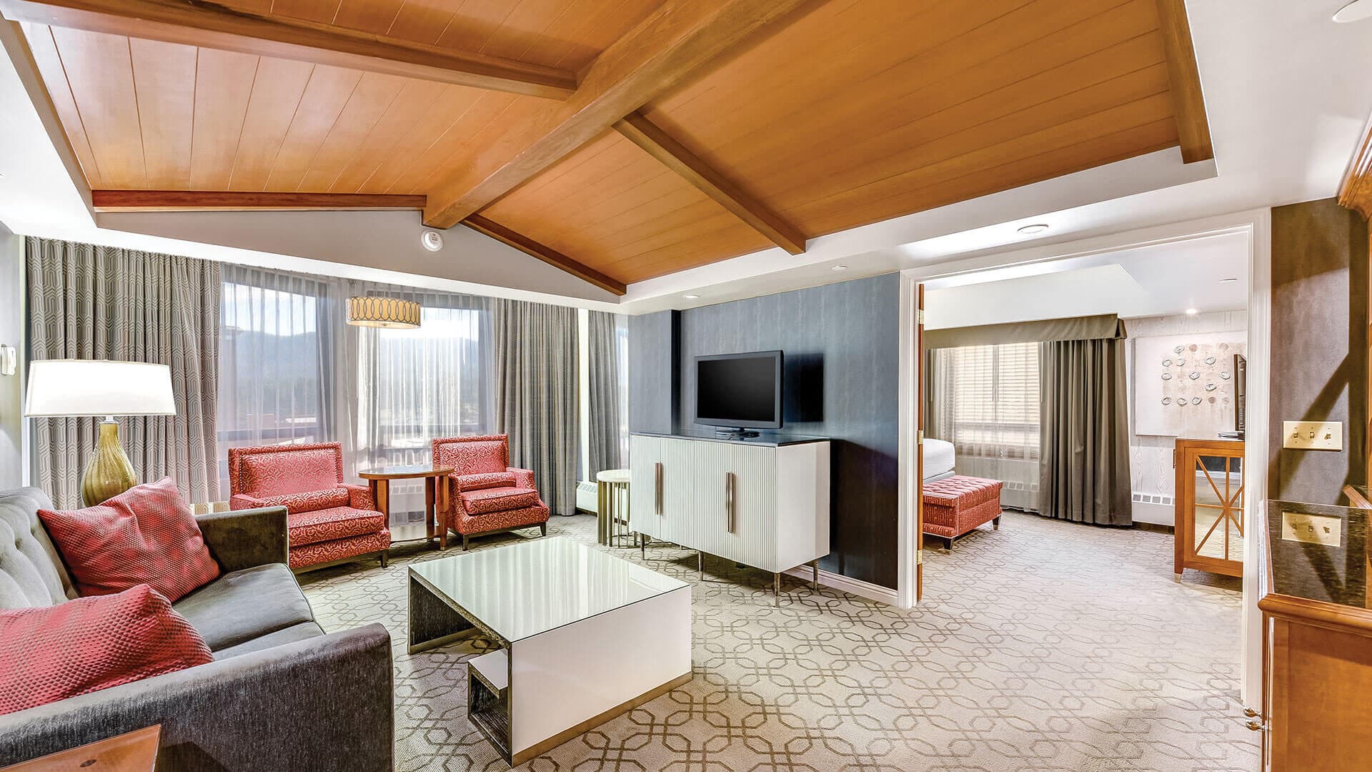 Harrah's Lake Tahoe Premium Spa Suite — expansive alpine-style living room