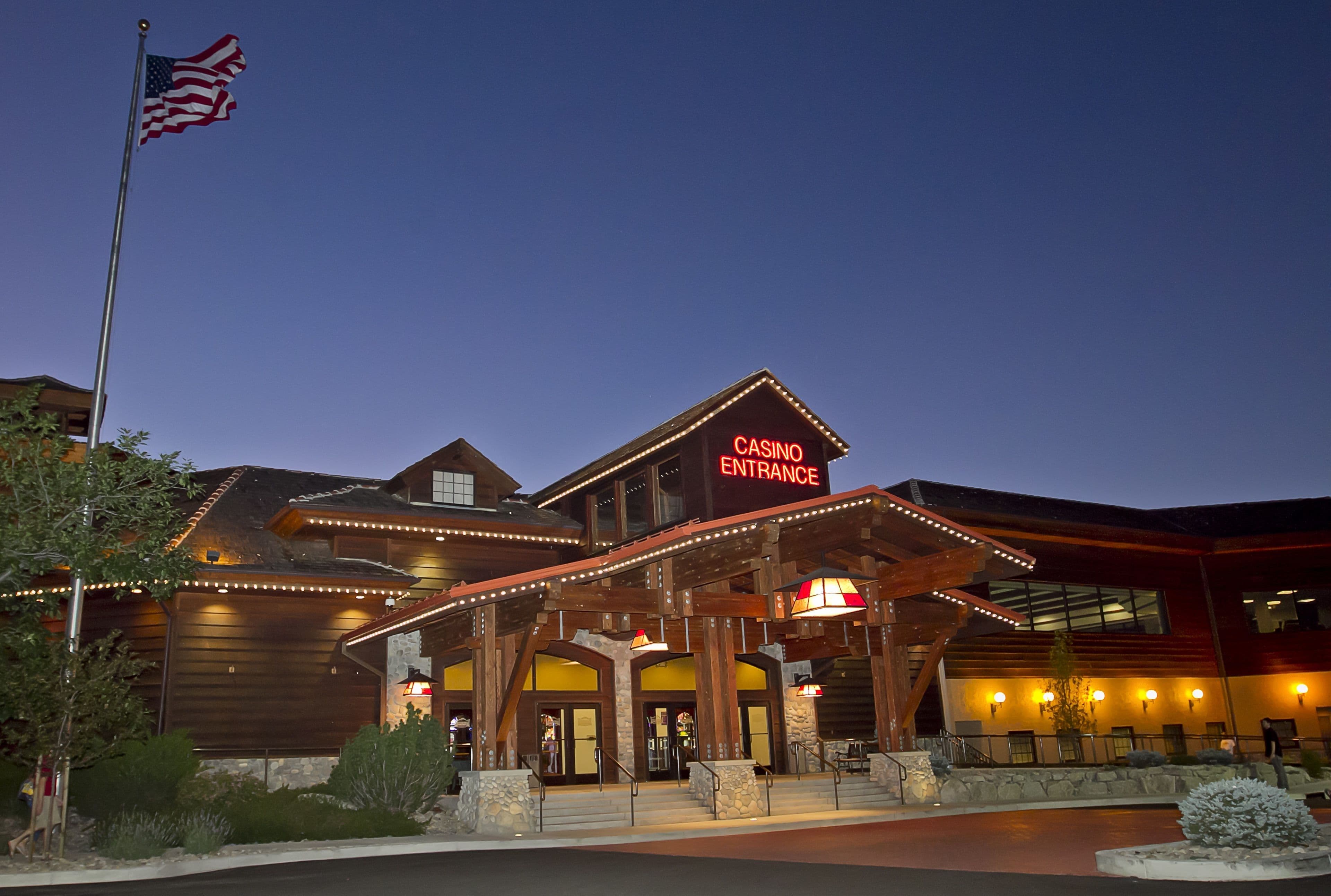 Carson Valley Inn Casino exterior entrance at dusk, Minden Nevada Carson Valley Inn Casino exterior entrance at dusk, Minden Nevada