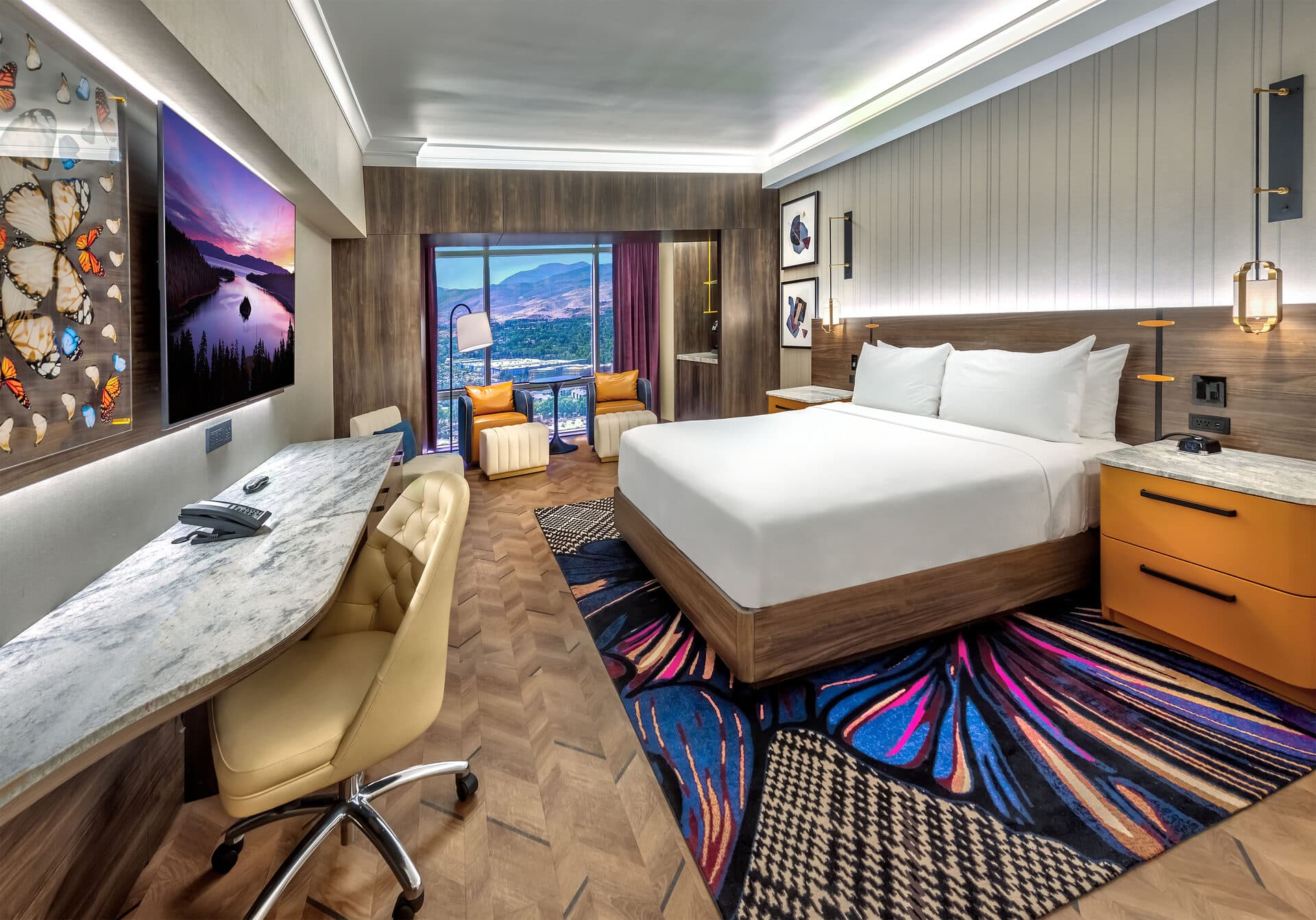 Atlantis tower hotel room with king bed and city view