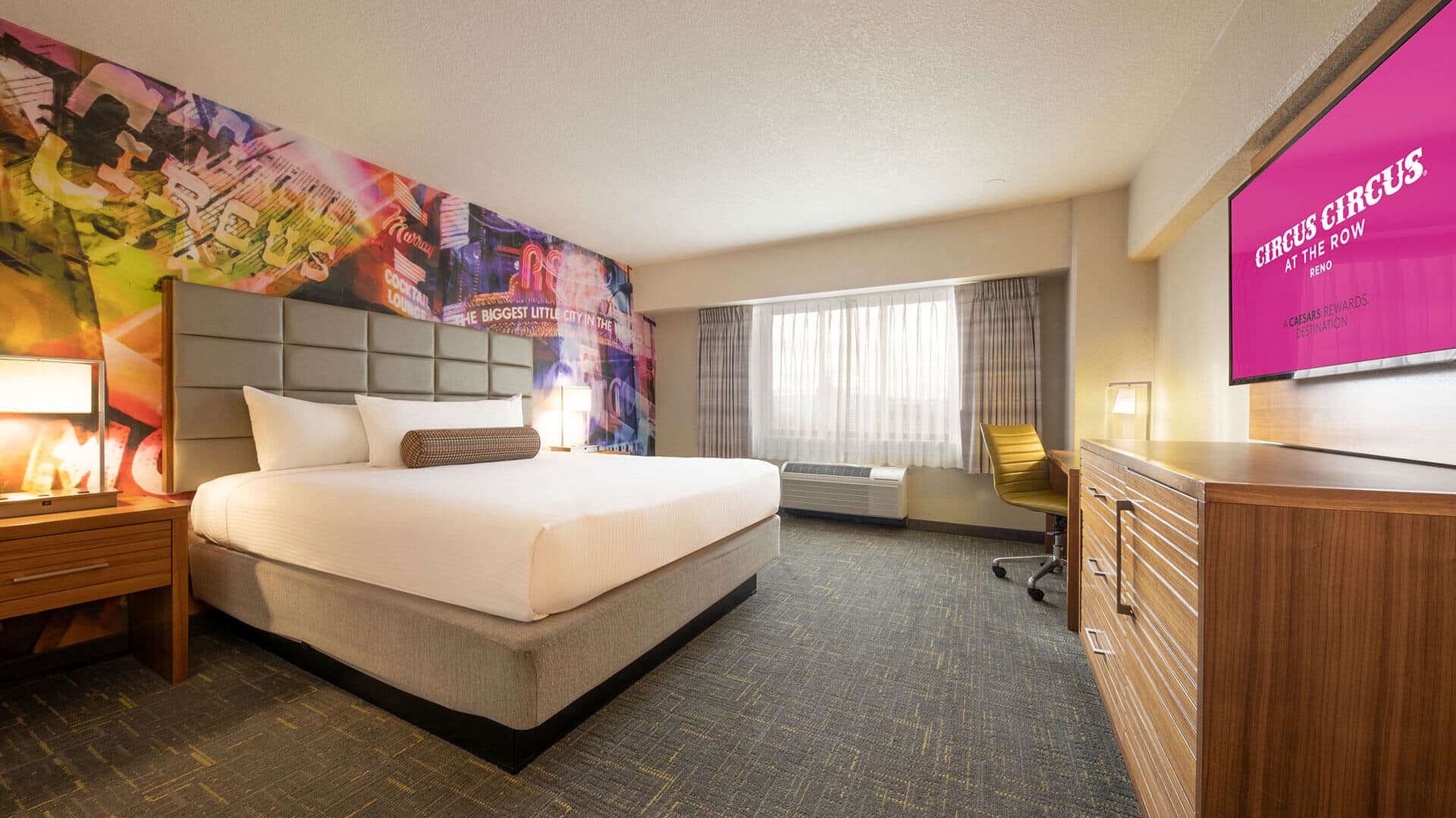 Circus Circus Reno guest room with king bed and modern decor