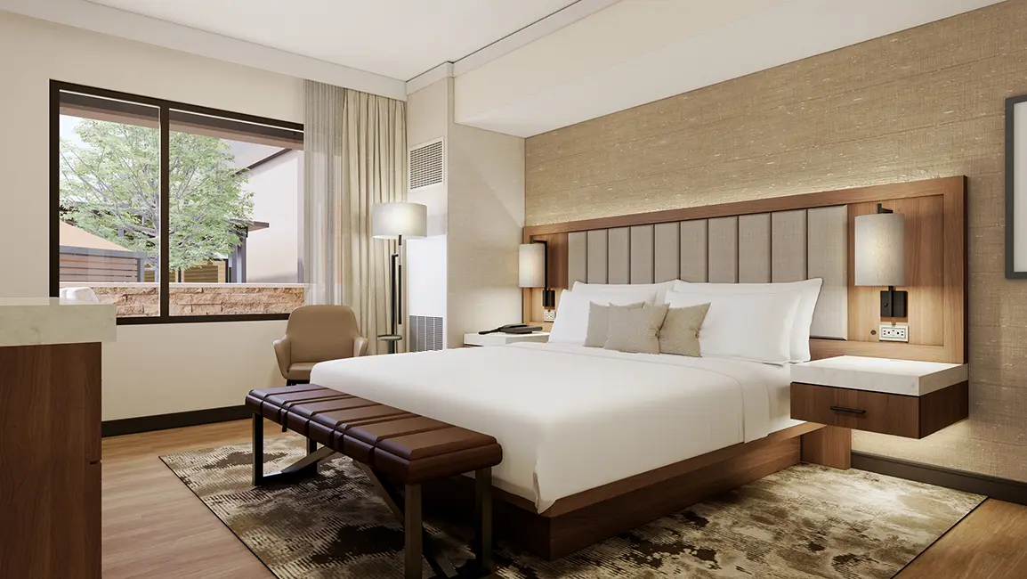 Guest room at Golden Nugget Hotel Lake Tahoe with king bed and mountain views