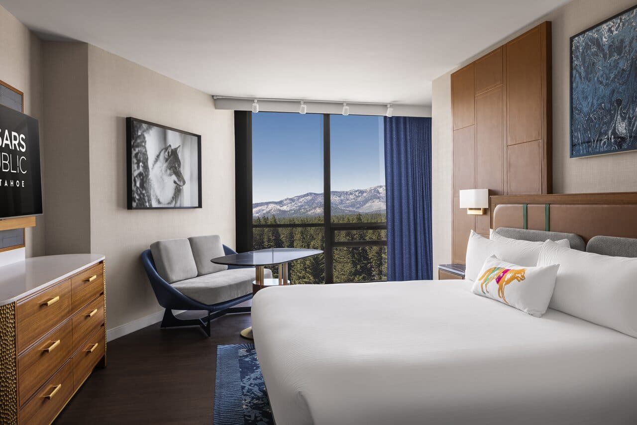 Harvey's Lake Tahoe suite king bedroom in the renovated Remus Tower