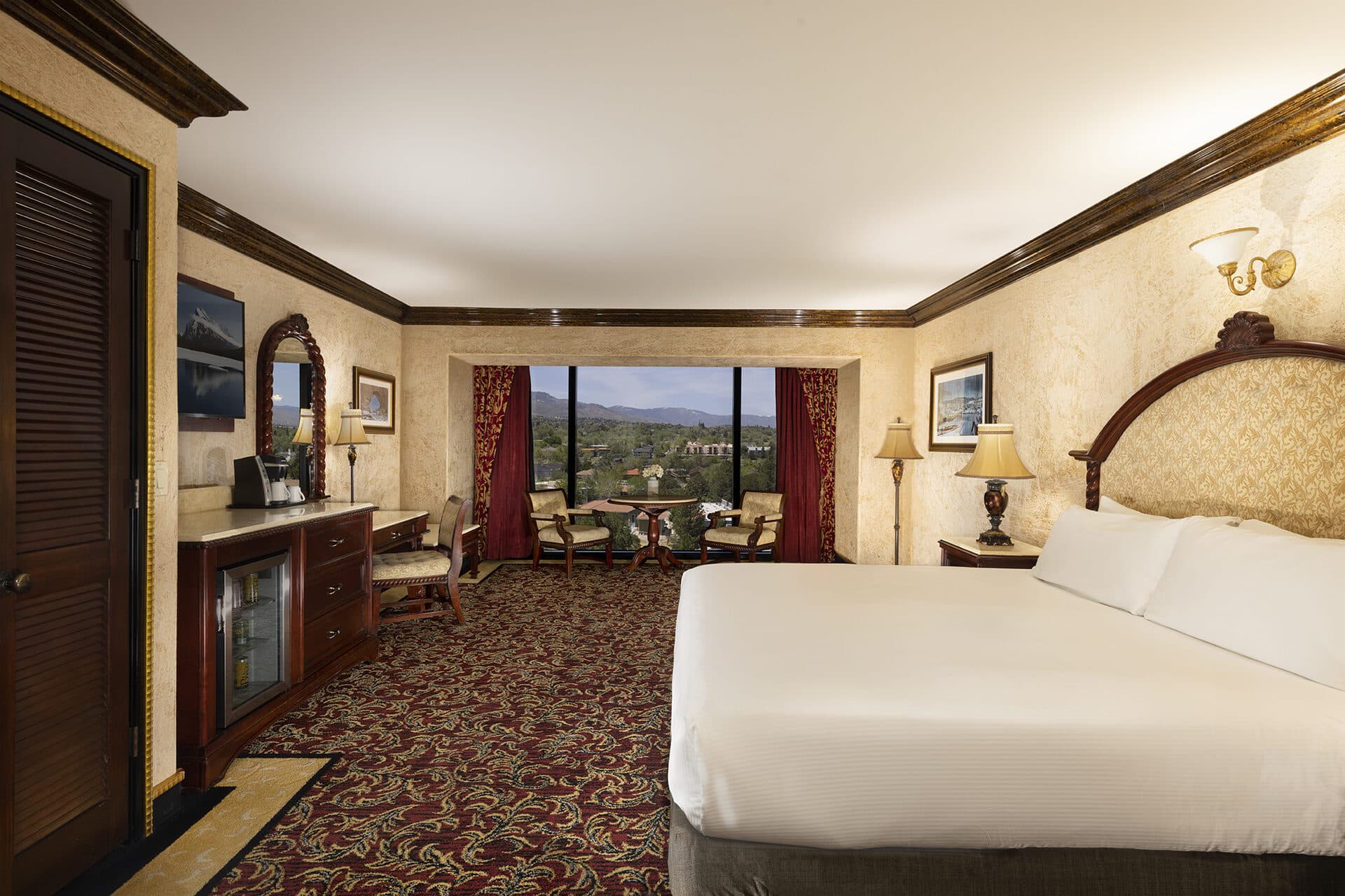 Tuscany Tower King Suite — elegantly appointed guest room with Italian-inspired decor and mountain view